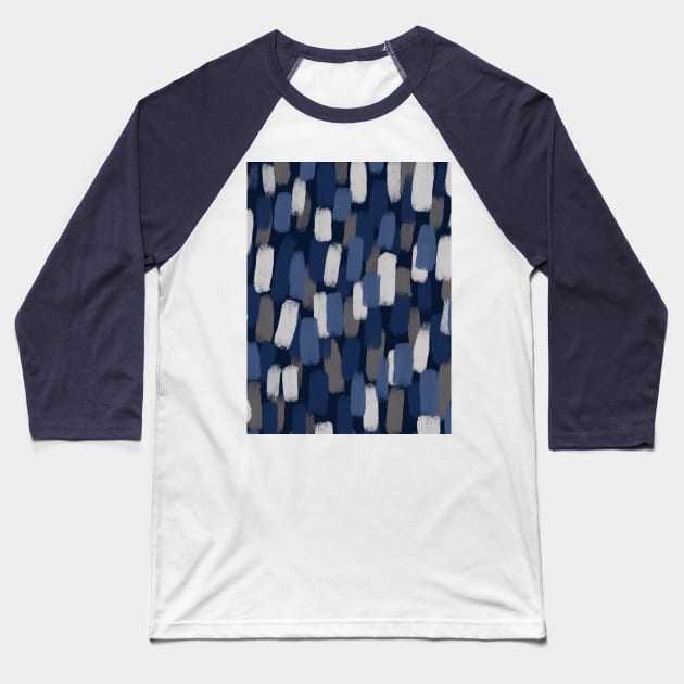 Abstract, Grey and Blue, Paint Brush Effect Baseball T-Shirt by OneThreeSix